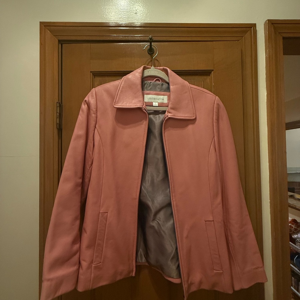 Liz Claiborne Pink Leather Jacket Lightweight Casual